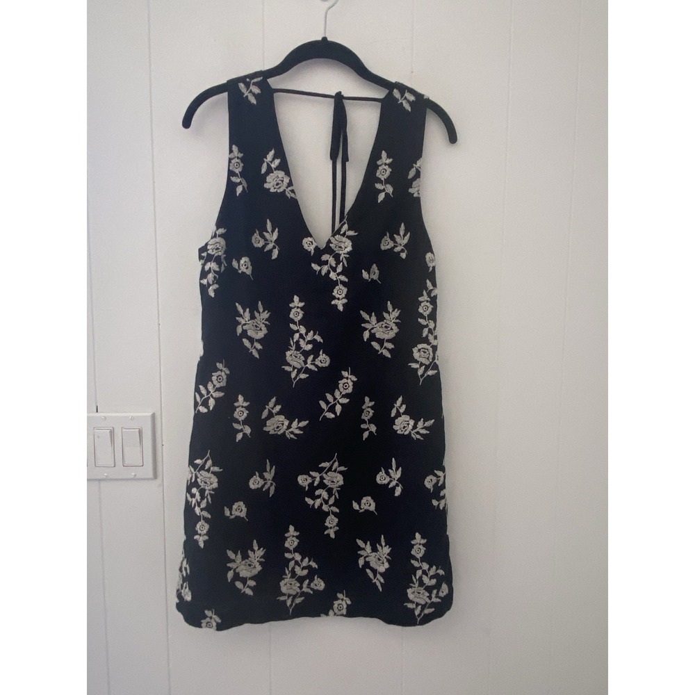 Abercrombie & Fitch‎ Linen-Blend Embroidered Dress Black/White Floral Sz M